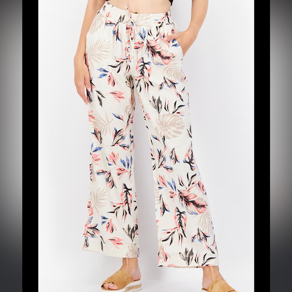Briggs Drawstring Floral Print Straight Pants, Beige Combo colors